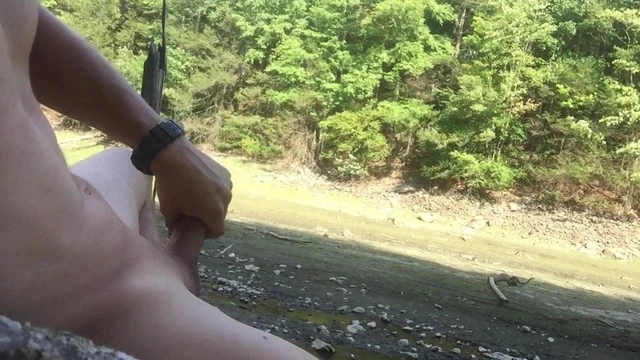 Me Jerking and Cum Naked Outdoor Public Exhib
