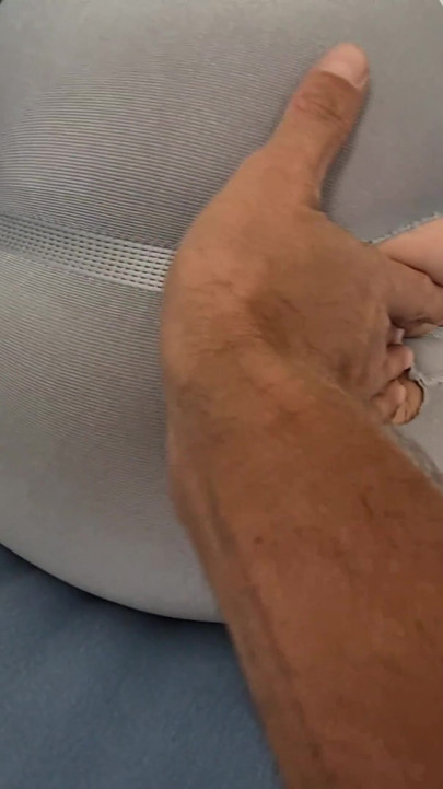 Stepsister caught stepbrother's morning wood while sharing bed and gets her big ass in leggings cum covered | Clip 2