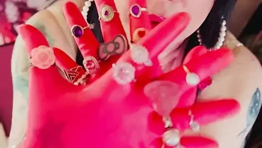 For Those Who Love Latex Gloves & Smoking! Tina Snua Wears Gloves With Rings & Smokes A Cigarette