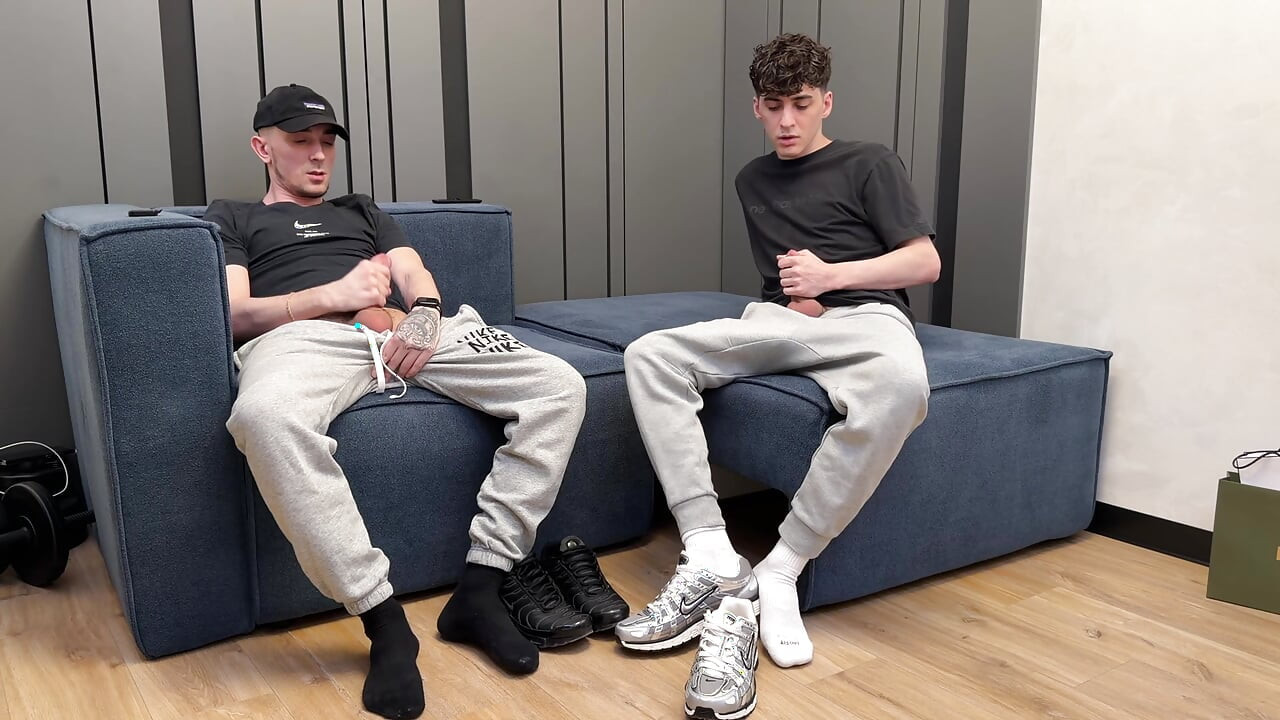 Two guys jerking off together