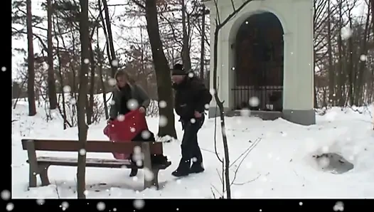 Old Man Fucks a MILF Outdoors and Cums in the Mouth of a Young Girl