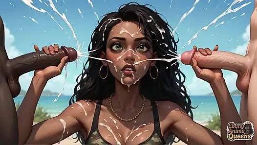 This Mischievous Dark-hued Gal Is Lying on the Beach, Prepped for Some Beach Fuck-fest with a Messy XXX!