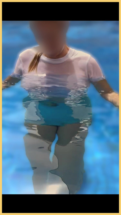 Wifey wet shirt in the pool with perfect braless tits