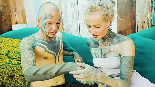 Tattooed Lesbian Toy Play Fingering and Pussy Licking