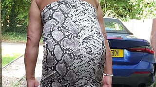 Sexy Crossdresser kellycd2022 in white animal print dress pantyhose and heels