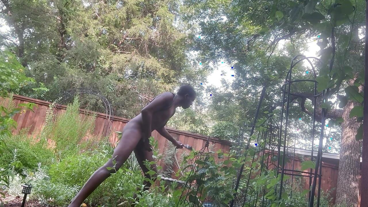 Outside watering the plants