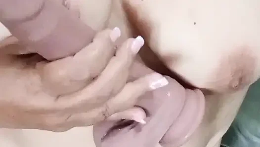 Part two of my stepmother playing with her dildo until she squirted