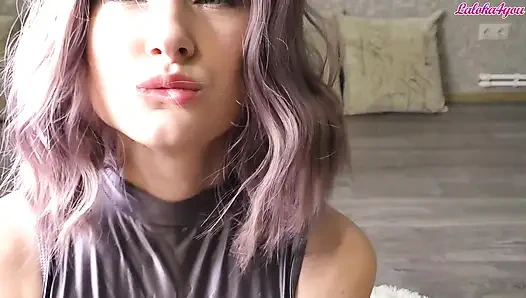 Hot girlfriend sensual sucking dick and cum swallow - POV