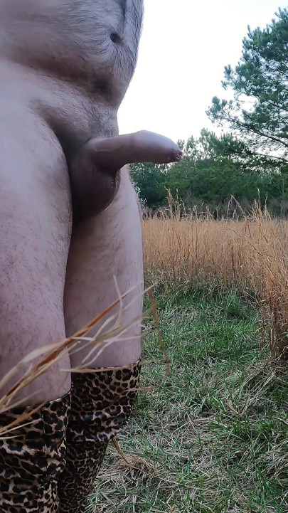 Naked in an Open Field in Ladies Boots Jacking off