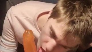 Aussie sissy bitch sucking dildo