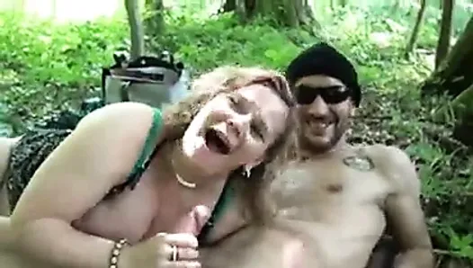 Brutal sex for a chubby milf in the woods
