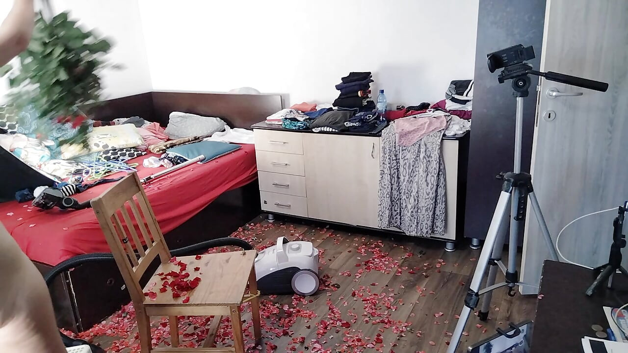 Amateur Wife Having Fun with Roses. Sexy Mom Cleans with the Vacuum Cleaner.