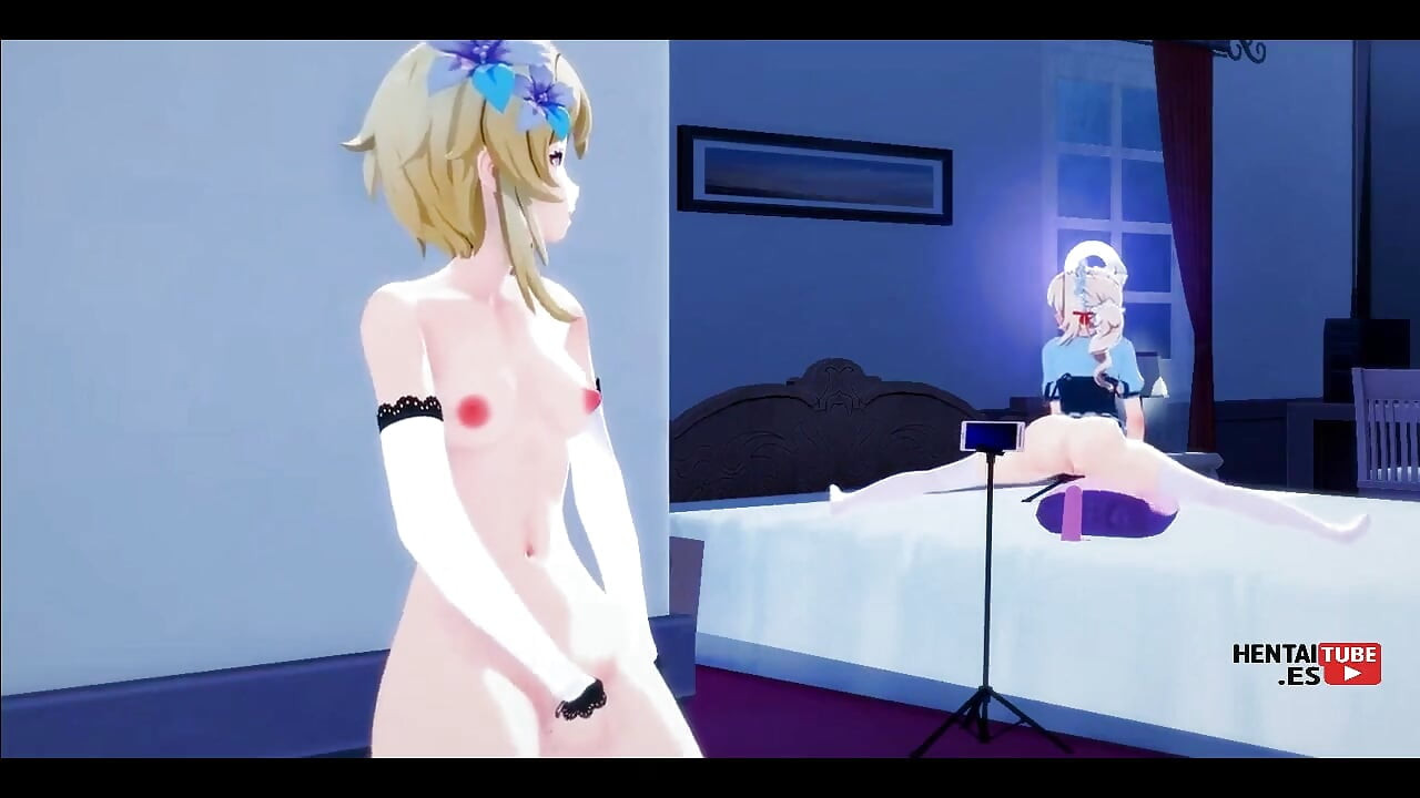 Genshin Impact Hentai -barbara Films Herself Using a Dildo While Lumine Watches Her Secretly and Masturbates