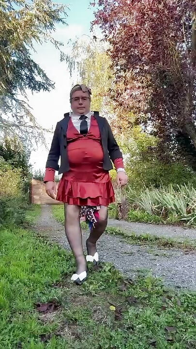 Dressed in a ruffled dress for an evening out