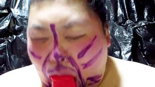 Fat Japanese gay Shino blows cock as a pussy