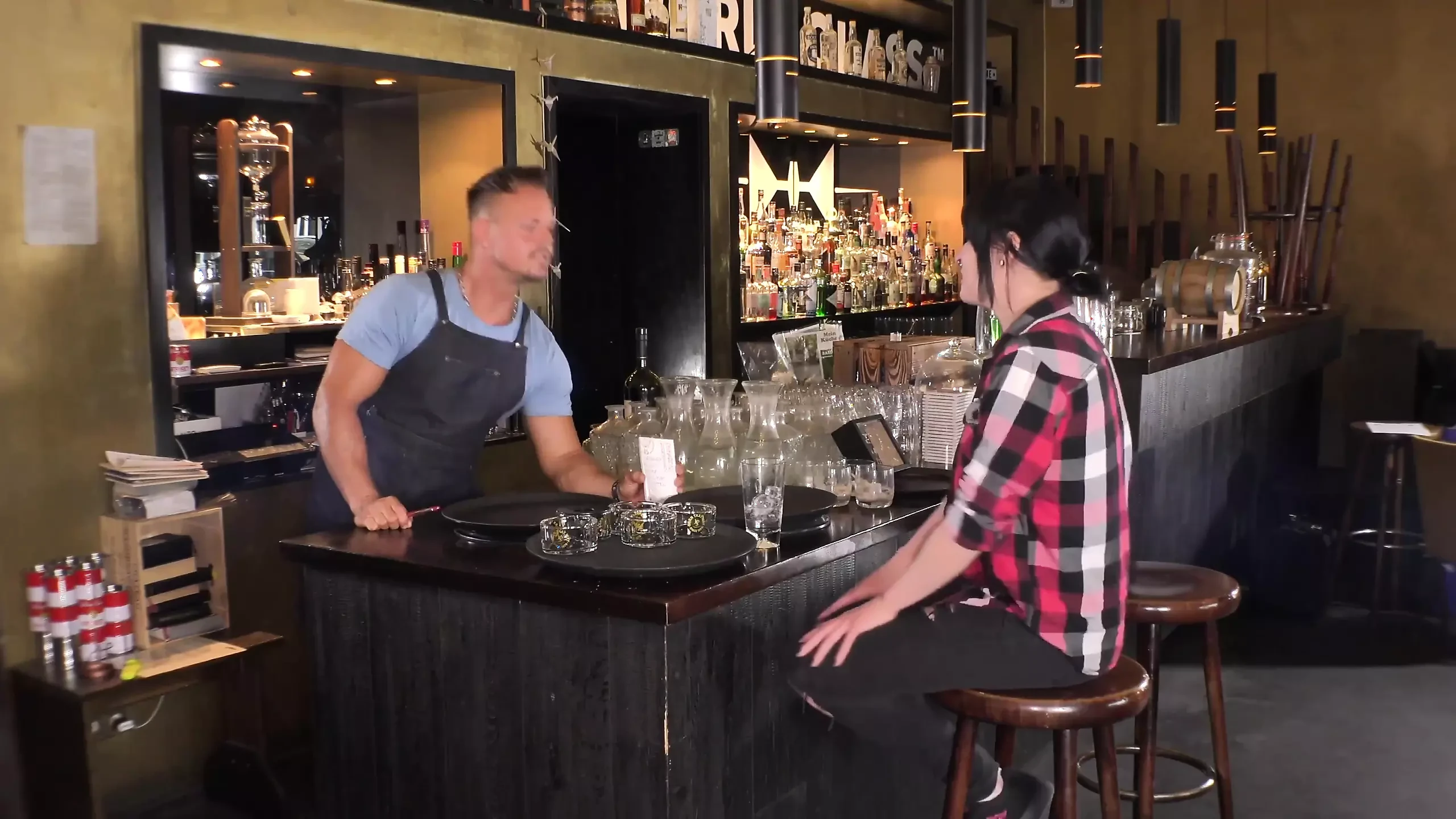 Dark Haired Slut Jerking off Her Favorite Waiter