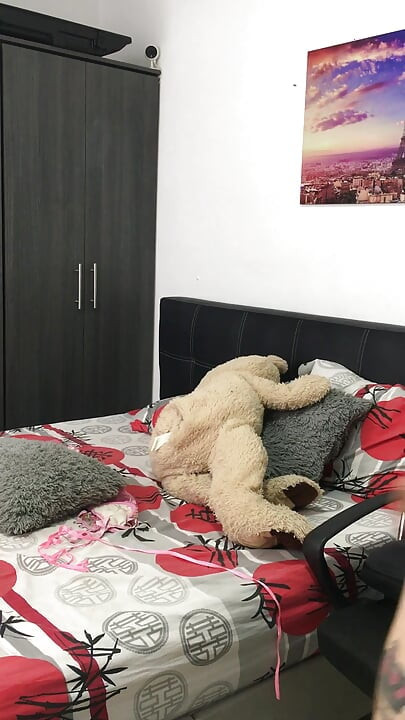 My girlfriend masturbates in lingerie showing me her tits.