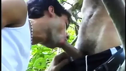 Two horny guys can't resist to join couple of Brazilian hottiies playing on the lawn