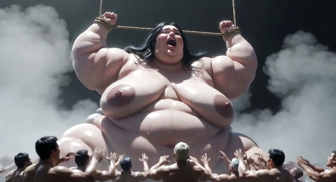 Giant SSBBW Tied up - Tiny Men Exploring Deep Inside Her Wet Cunt