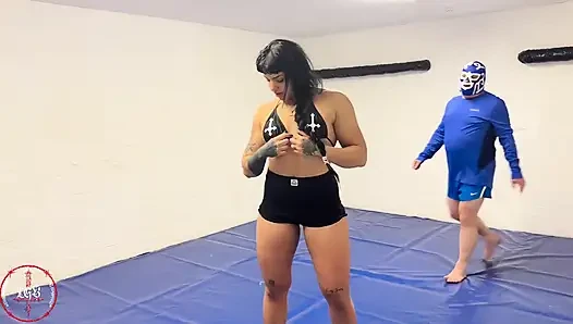 Cocky Guy Gets Wrestled and Carried by Hot Muscle Babe
