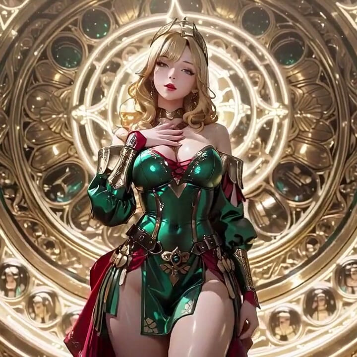Ratu Angel blonde! Sacred Kneeling Di Katral Grand, Jubah Hijau Hampir Tidak Menyembunyikan Lengkung lembutnya