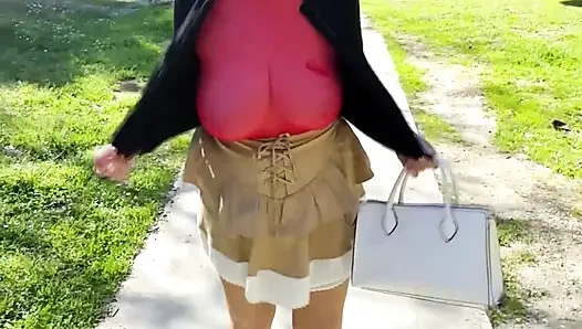 Outdoor Mini Skirt No Pantie with Anal Plug