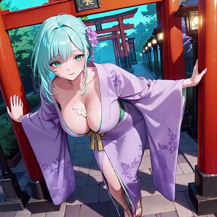 紫色和服女神! 无法承受红鸟门下的湿润