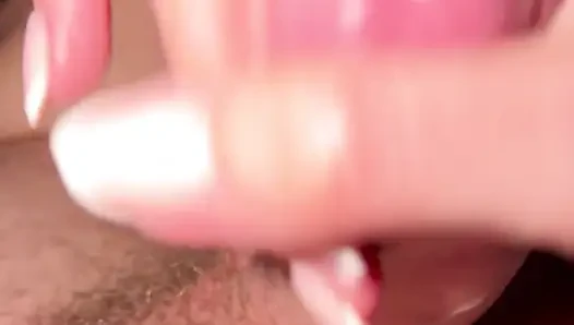 Creamy handjob with fucking hairy pussy cum inside