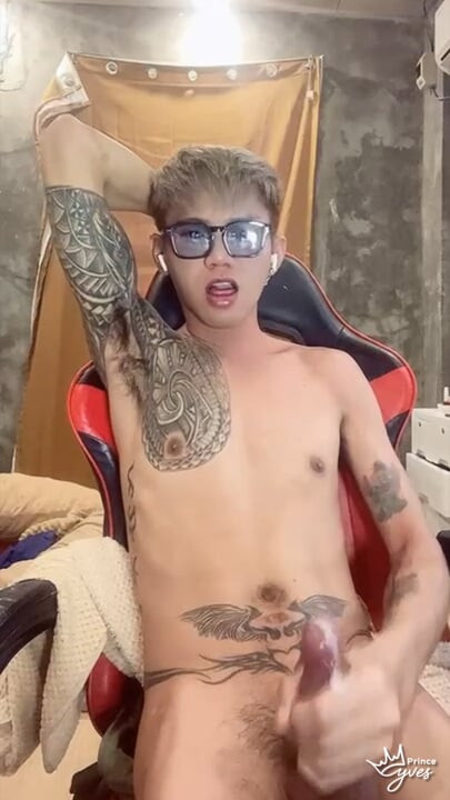 Cute Inked Boy Teasing, Masturbating, and Cumming for His Webcam Viewer