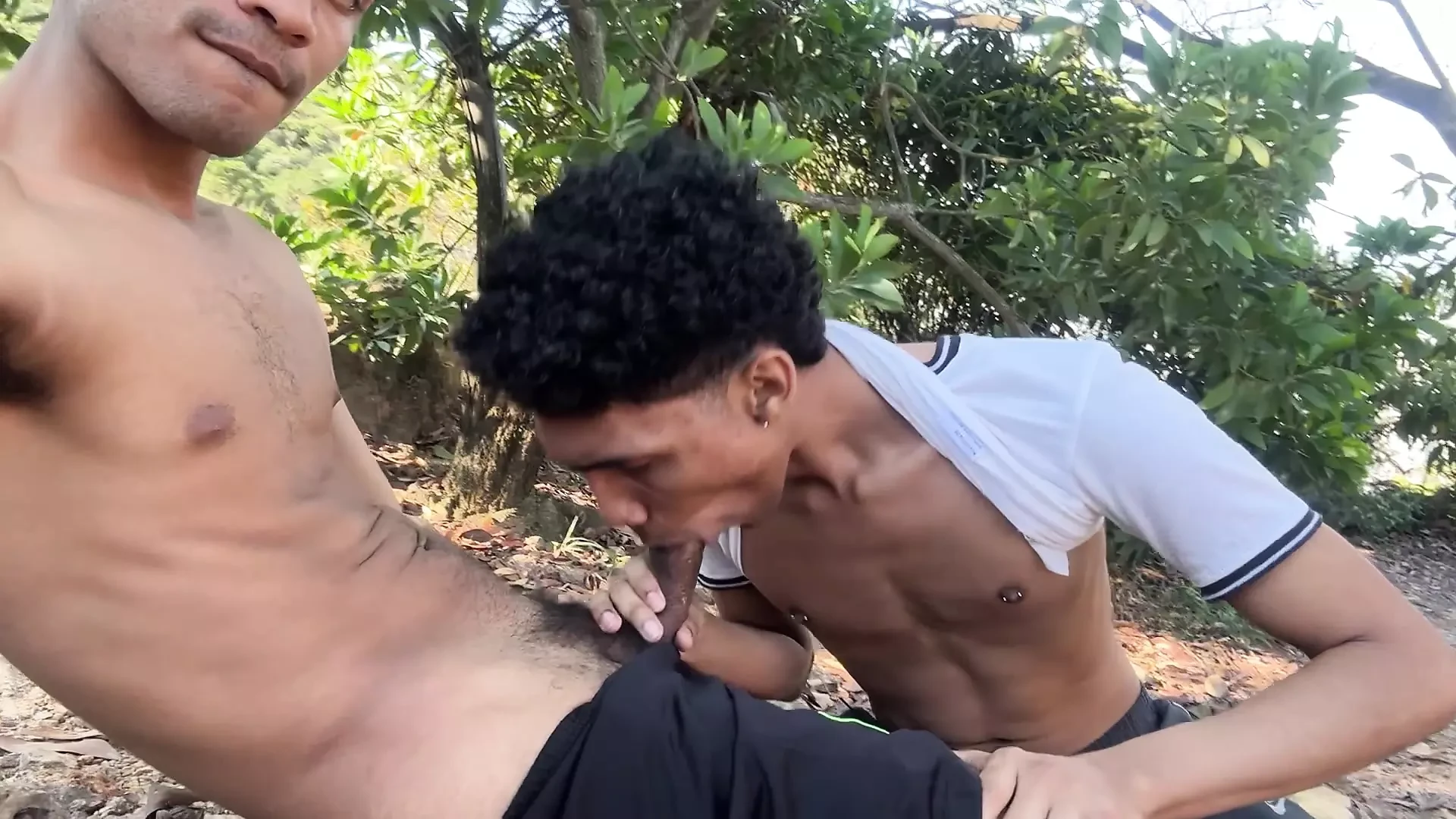 My sister's boyfriend wanted to try my cock in the middle of the mountain