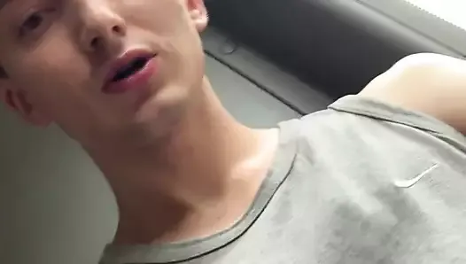 Teen jerking off on the bus and cum on the floor