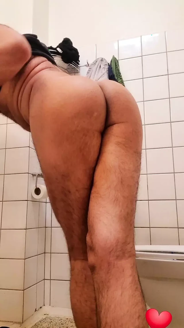 Horny ass guy bending over naked in bathroom alone feeling so much badly