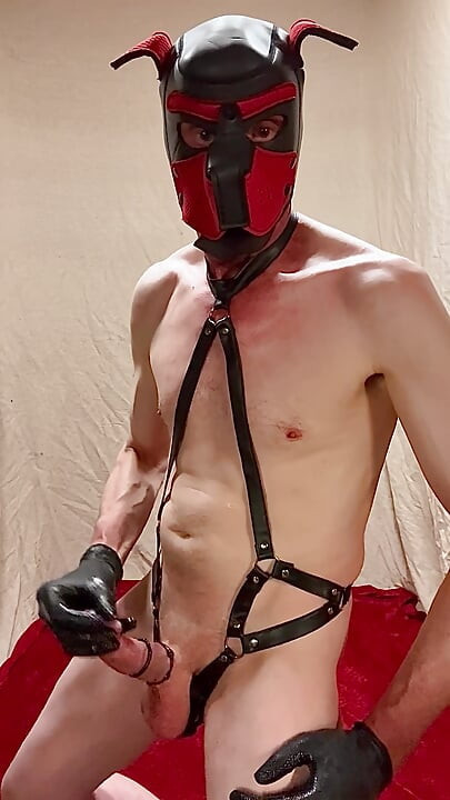 Guy Plays With Big Hard Cock In Leather