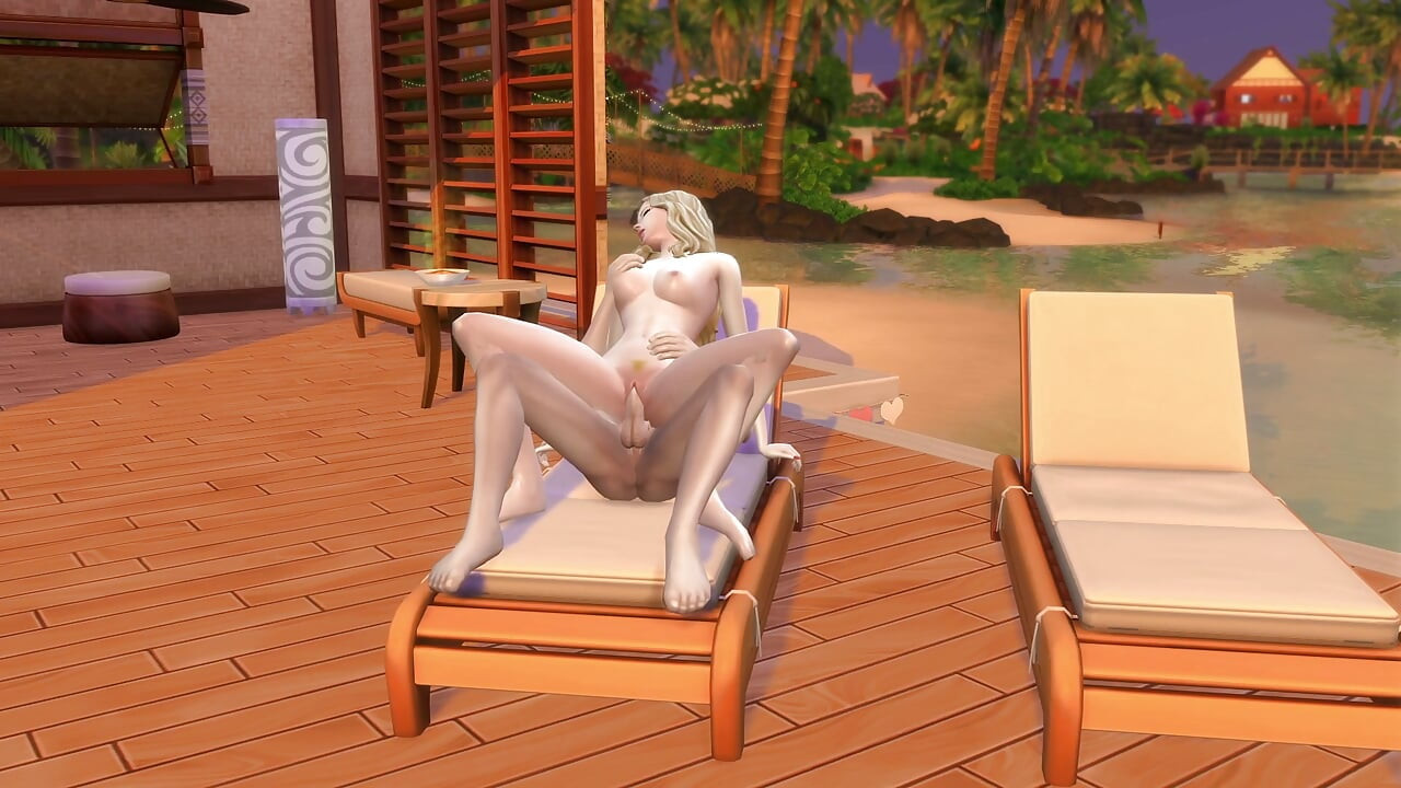 Couple in love have sex in public on the beach. The sims