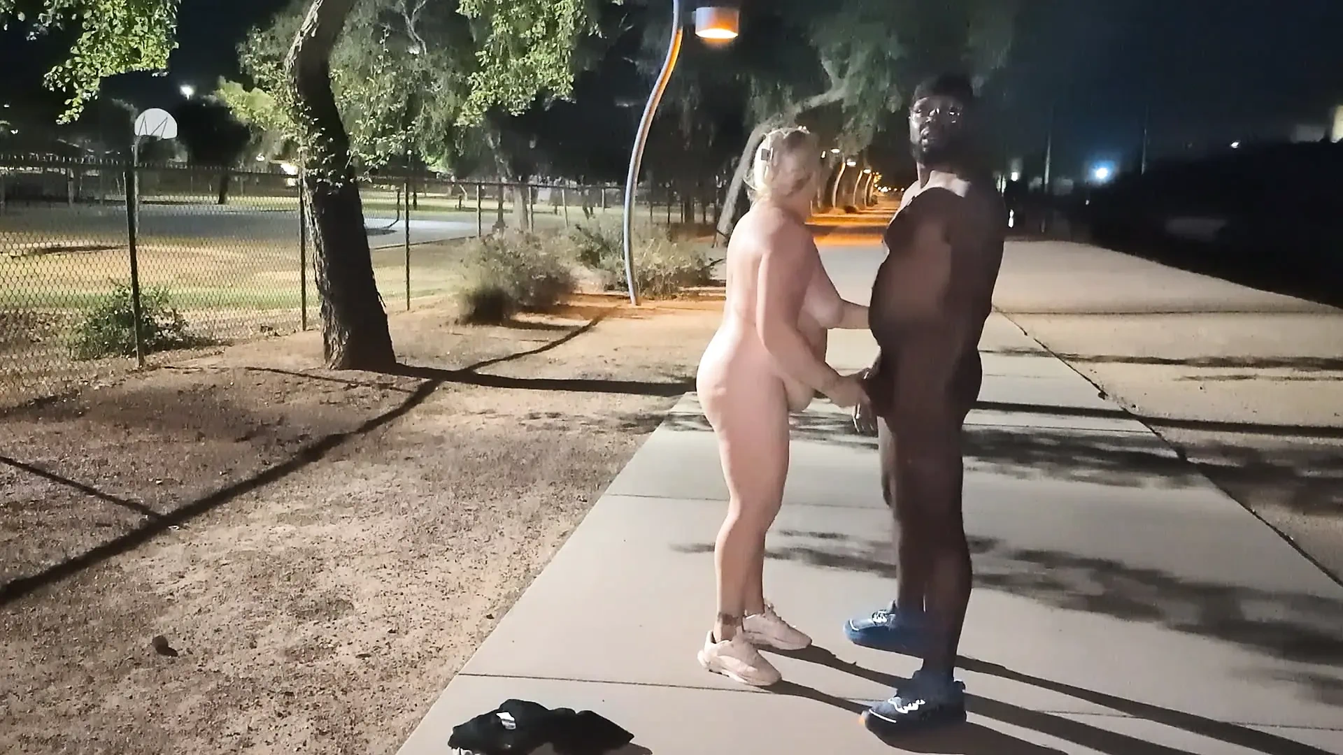 Thick BBW wife strips in public park and role play with hus! BadBlondieMonroe