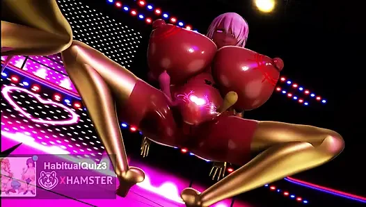 FGO с кульминацией Bunny Artoria и Mash делают эротический трясущиеся хип-дуэт, танец 3D хентай MMD Ahegao, глотание спермы, анальный секс-трах