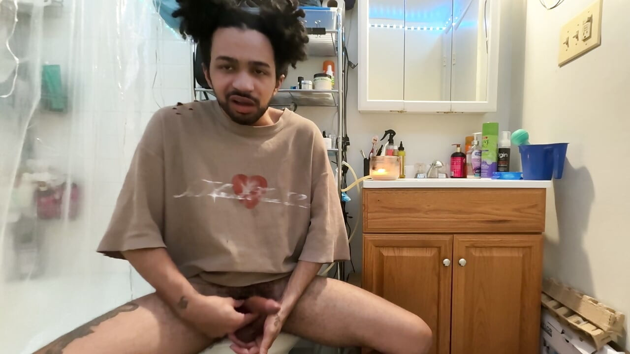 Hairy Papi Edges Himself in the Bathroom, Big Cock Solo