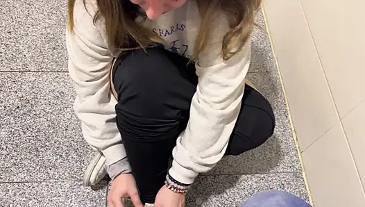 blonde gives blowjob and gets fucked in public