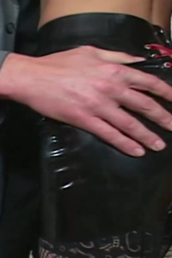 Wild BDSM Slave Licks Bowl in Leather and Fishnets