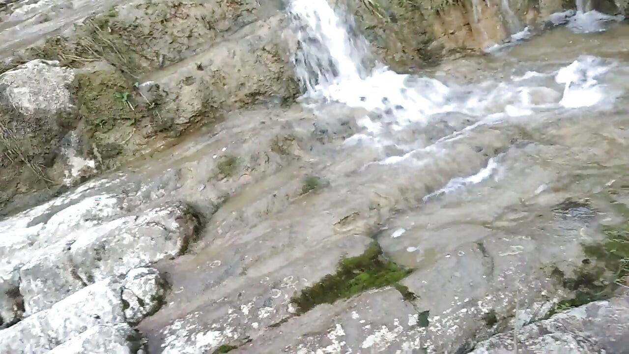 Handsome Gives Perfect Cumshot From Nice Big Hard Cock Spit in Front of River Waterfall