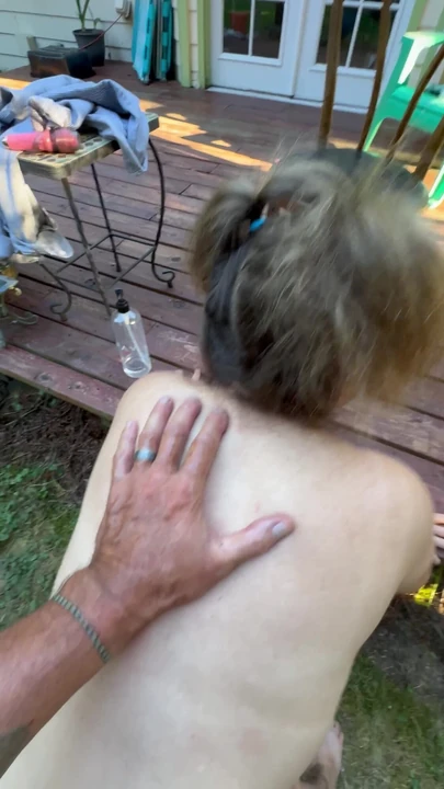Thrilling moment from "Freckled Dirty Wife gets bent over the deck and fucked from behind butt plug"