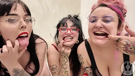 Tombul kızlar aptal yüzler, tükürük, ağız, dil ve diş fetişi