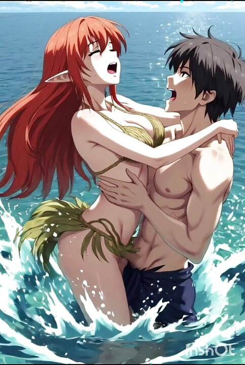 Redhead anime hentai girl fucks in the water