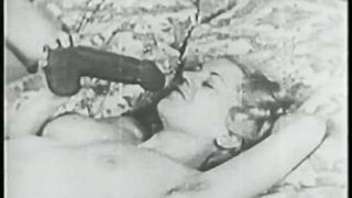 Old-timey flatchested dyke fucks herself with dildo then turns over for more