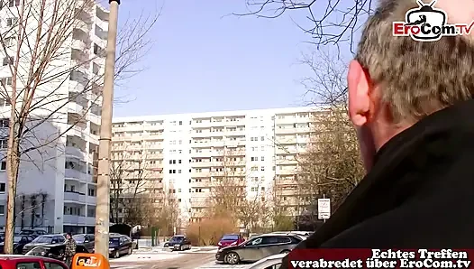 Old German housewife fucks after flirting with grandpa on the street
