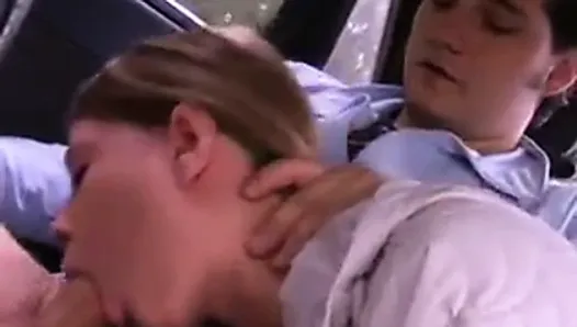 Young blonde sucking in car