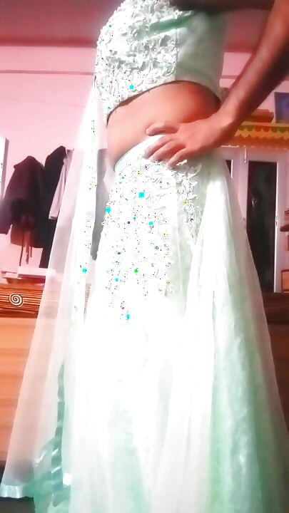 Indian Gay Crossdresser Bottom in Blue Lehanga