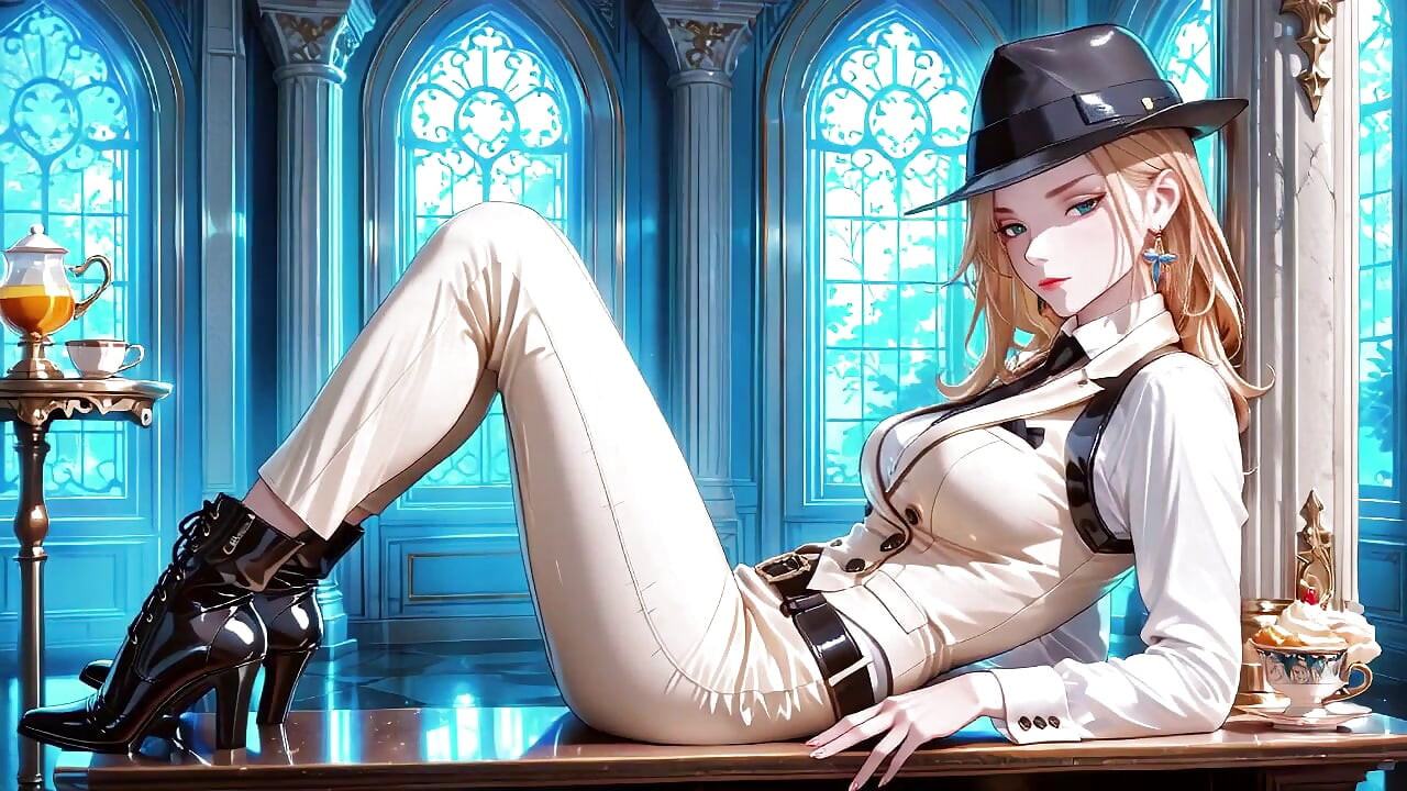 Leaning Against the Vintage Train Door, She Runs Her Hand Down Sheer Stockings While Gazing with a Cold yet Misty Look