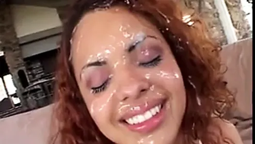 Lots of cum on pretty latina's face