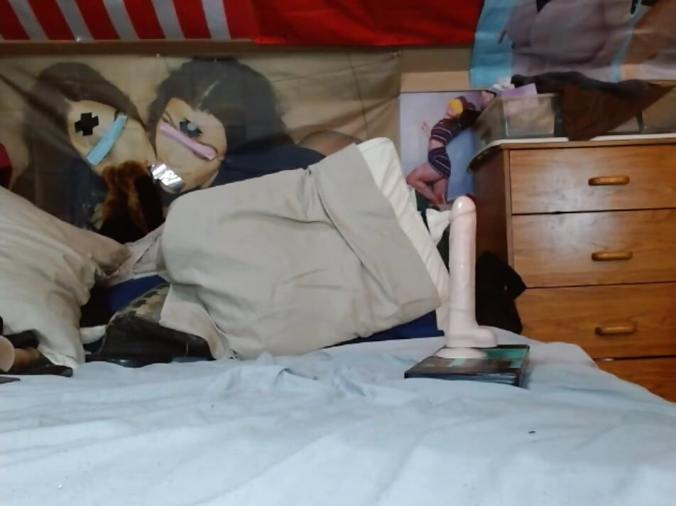 chubby crossdressing sissy does double dildo action